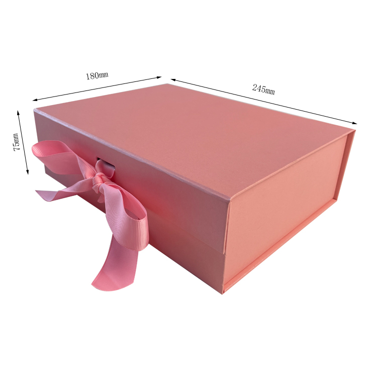 Pink Sturdy Paper Magnetic Cardboard Gift Boxes Recycled Keepsake With Ribbon