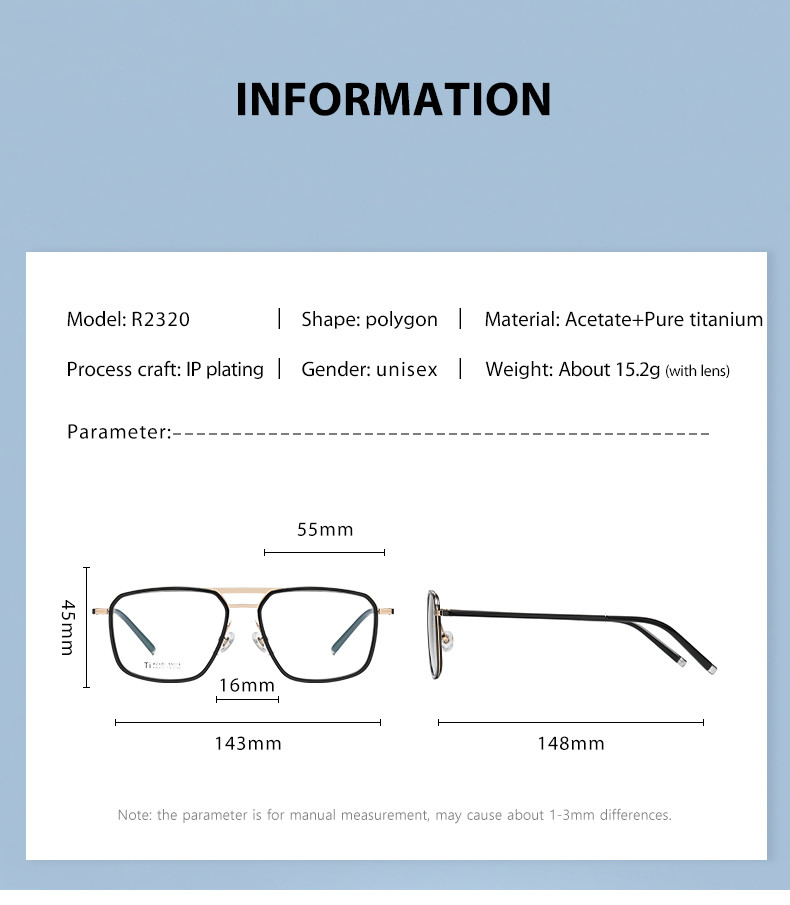 Clear Lens Acetate Titanium Glasses , Unisex Metal Frame Glasses