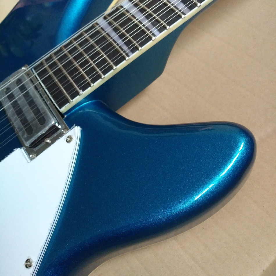 2018 Best Bass Top quality 12 strings Hollow body Electric Bass guitar in Metallic blue color, Chrome hardware