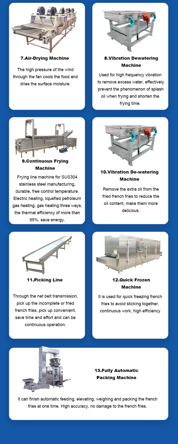 Automatic Frozen French Fries Production Line 304 Stainless Steel 380V 15KW