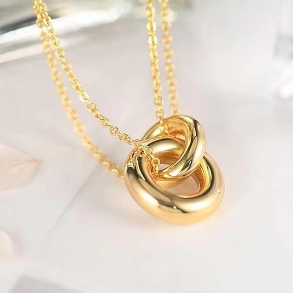 Exquisite Round Necklace, 14k Gold Plated 925 Sterling Silver Interlocking Round