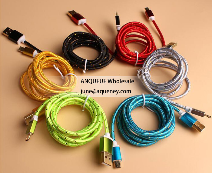 Wholesale 1.5M Nylon Braid Black good Quality Micro USB Cable for iPhone, Samsung