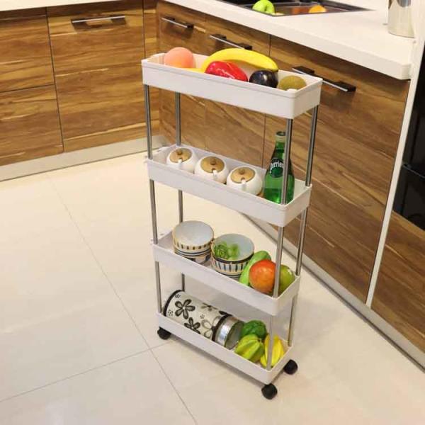 Washable 4 Tier Storage Rolling Cart , Flexible Detachable Narrow Storage