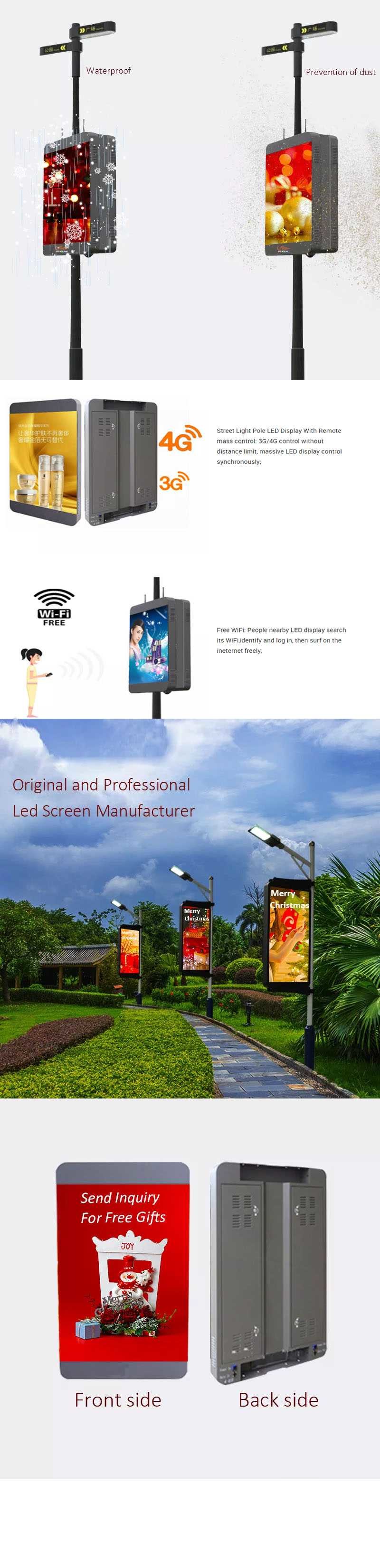 Light Pole Roadside LED Display , P4 Outdoor Led Billboard