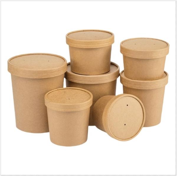 Disposable Kraft Paper Soup Bowl With Paper Lid Snacks Noodle Takeaway Packaging