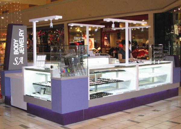 Easy Install Jewelry Showcase Kiosk Attractive Purple Color Coating Wooden