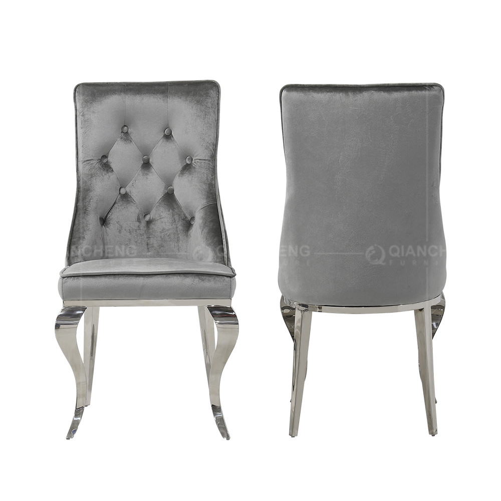 Grey Fabric SS Dining Chairs Modern Sliver For Upscale Hotel Restaurants