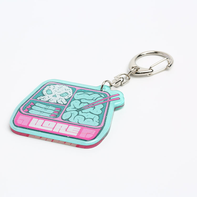 Custom high quality opaque acrylic double epoxy keychain charm with silver glitters
