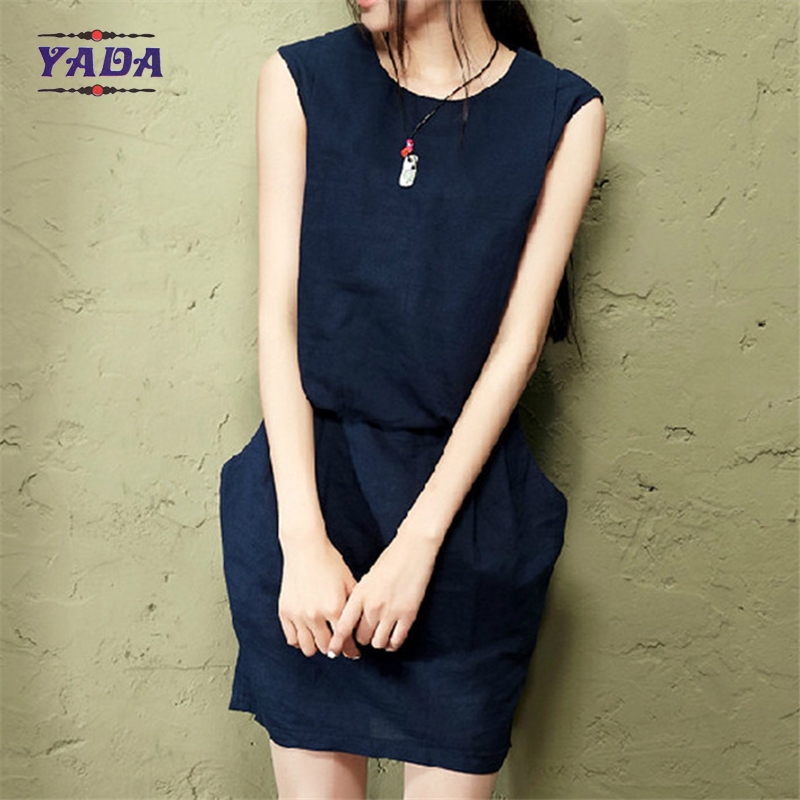 Slim solid color cotton linen vest women casual girls sexy night dress photos for ladies