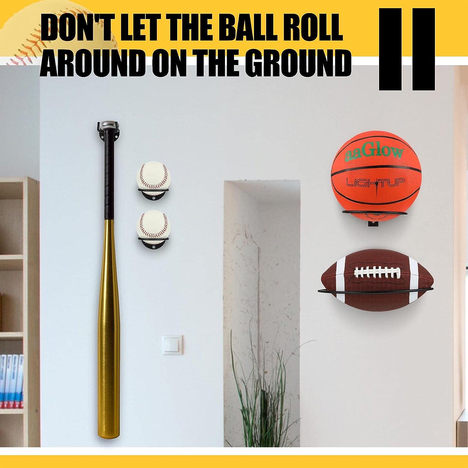 Garage Non-Folding Ball Storage Rack Wall Mounted For Soccer Volleyball And Basketball