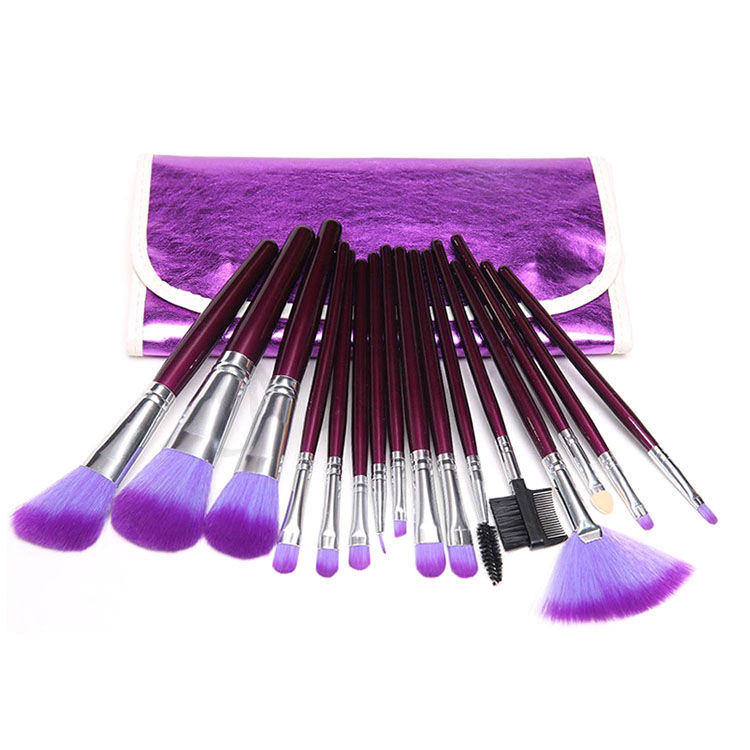 Purple 16pcs travelling makeup cosmetic brush sets with purple pouch