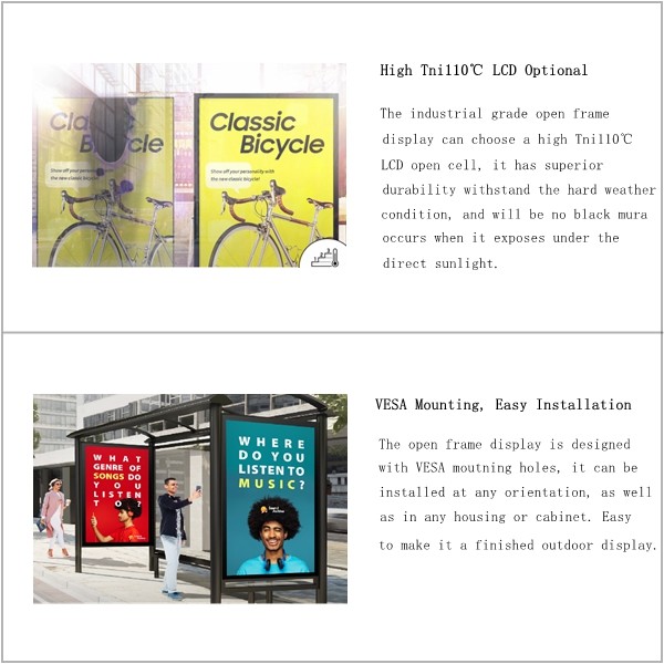 86 Inch Open Frame LCD Panel 2000nits Large Outdoor Lcd Screens