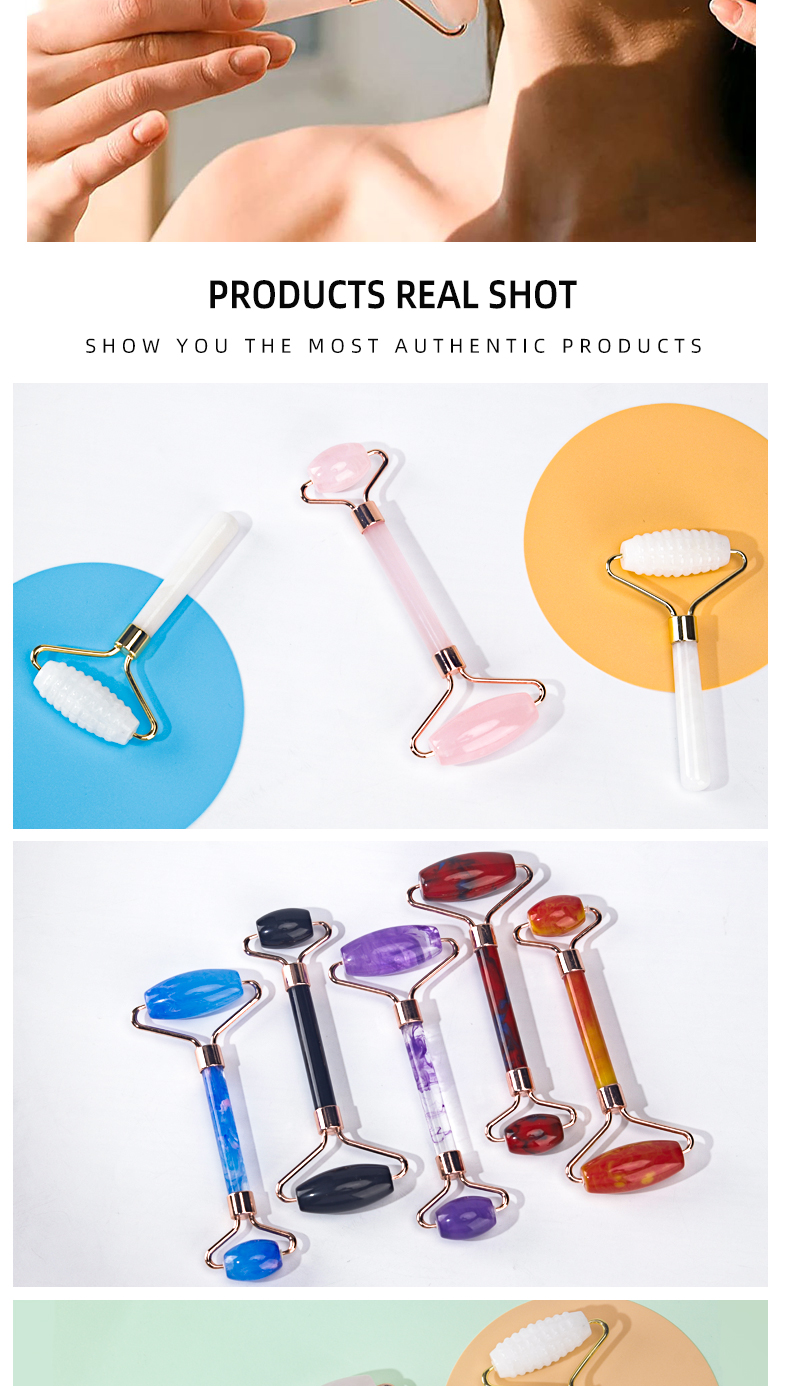 Anti Aging Face Jade Roller Set Rose Quartz Massage Roller