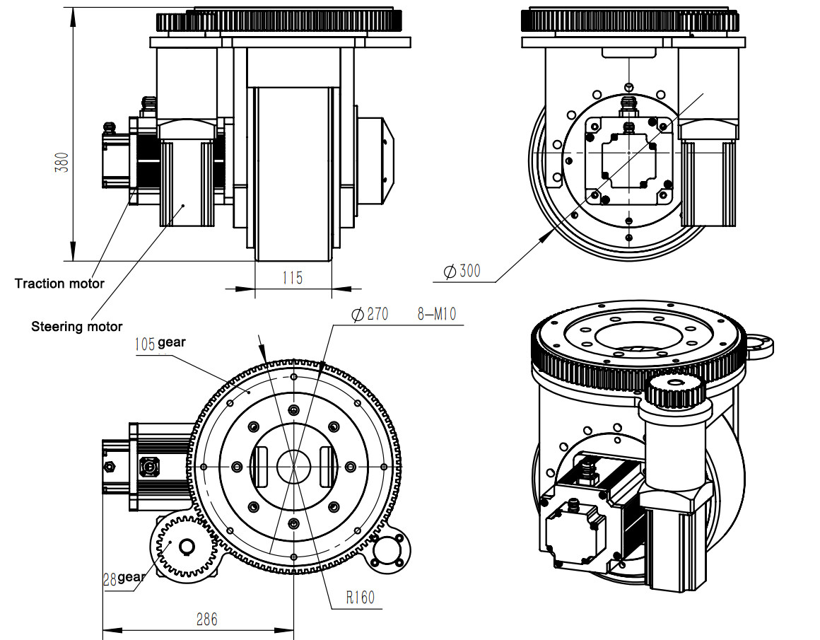 Aluminum OEM AGV Steering Wheel DC Motors And Wheels Drive Assembly