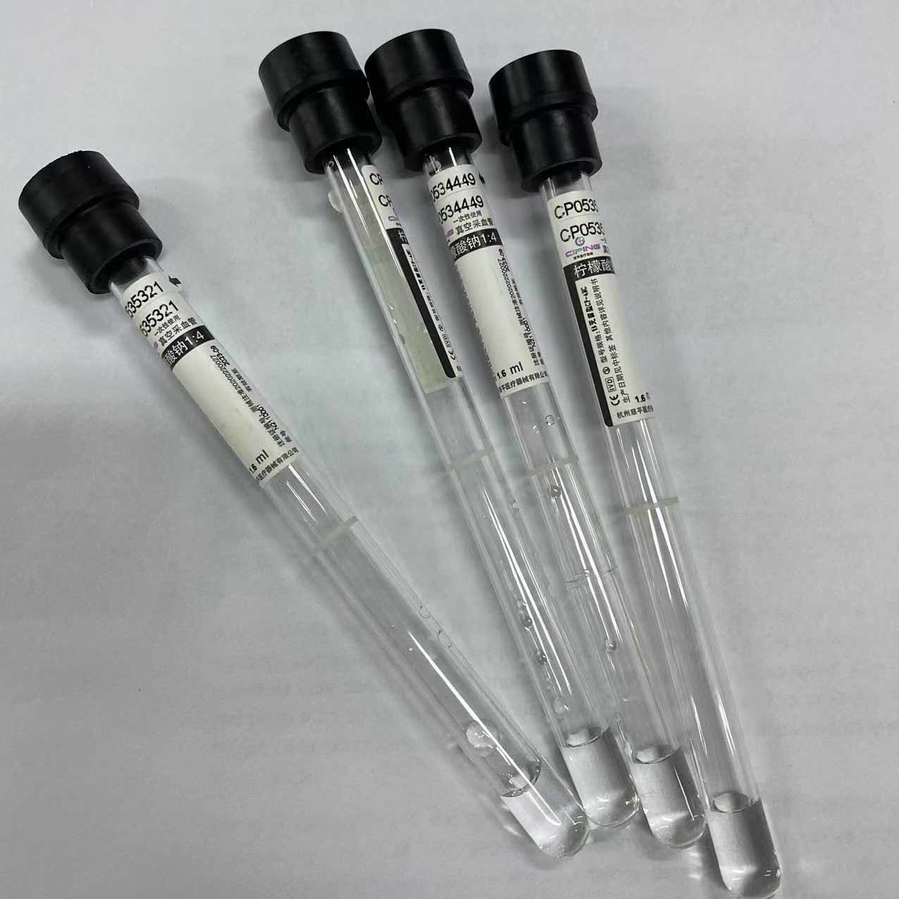 Sodium Citrate 1:4 ESR Tube Whole Blood Specimen Black Top 1.6ml