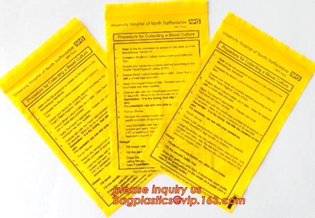Medical packing k sealing plastic biohazard specimen bag customized pouch, Disposable plastic medical waste specim