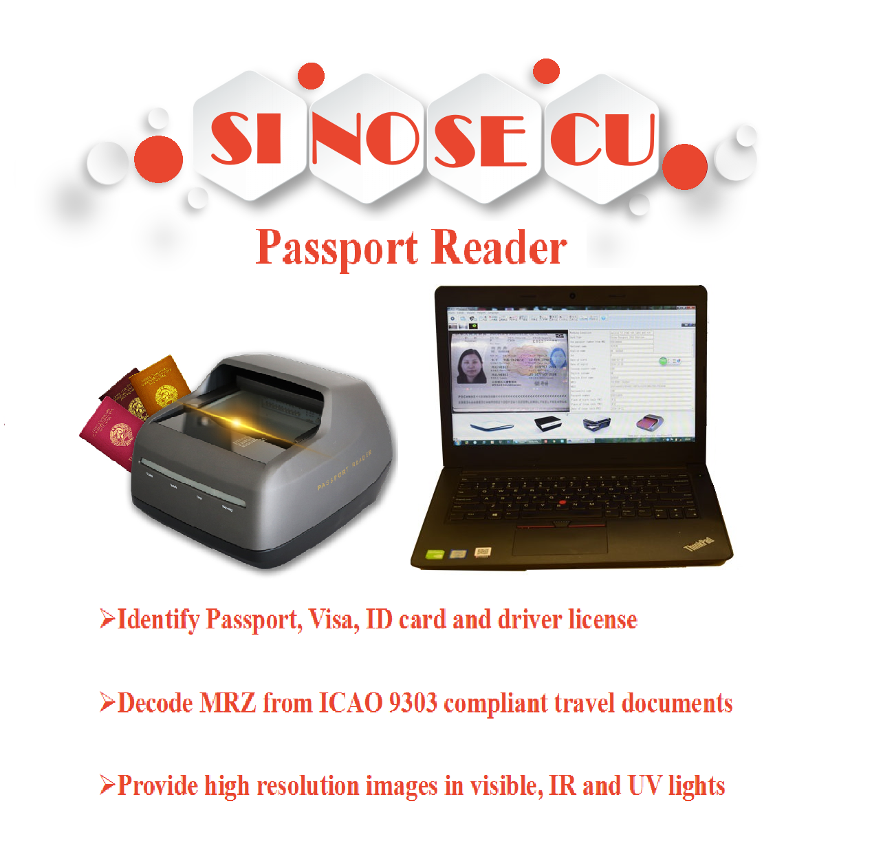 USB 2.0 Interface CMOS Scan Element Type ID Card Scanner Extracting Data of ICAO 9303