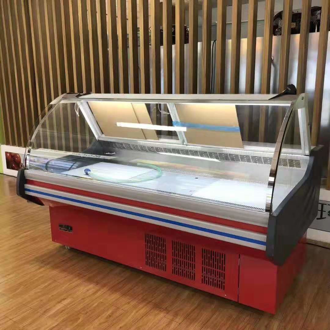 Deli Food Curved Glass Meat Display Refrigerated Case Dynamic Cooling