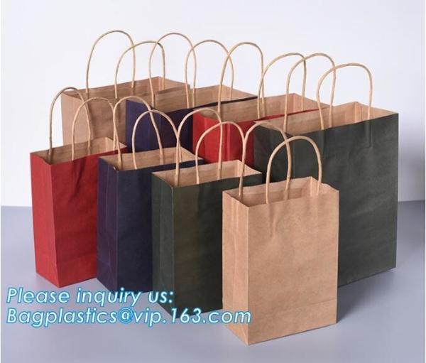 Brown Grocery Kraft Paper Bag With Handle Custom Print Logo, Kraft Paper