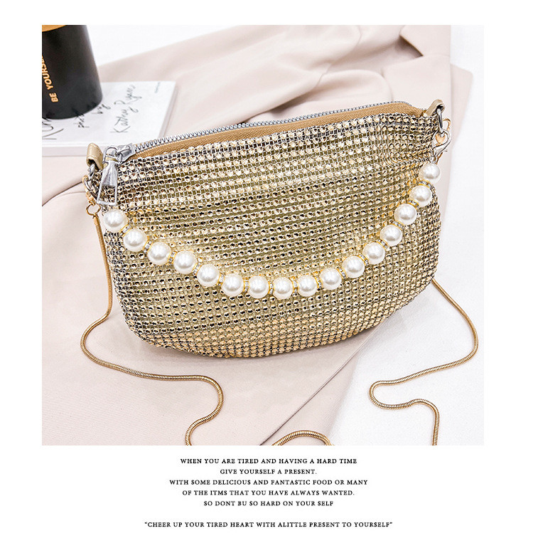 New pearl handle imitation full diamond handbag shoulder bag Cross-border explosive party dinner bag fashion shoulder