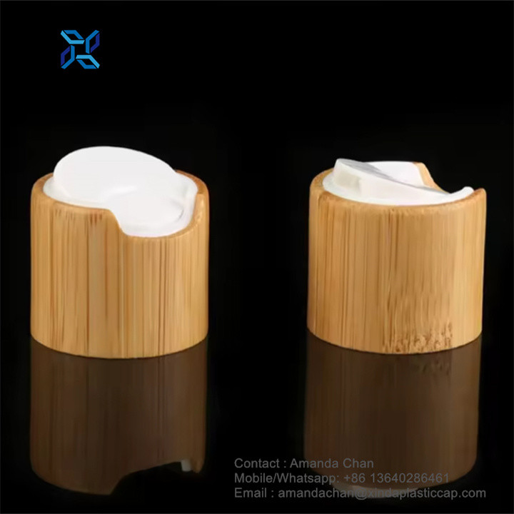 Press Flip Top Cap For Shampoo Bottle Bamboo Disc Cap For Cosmetic Bottle