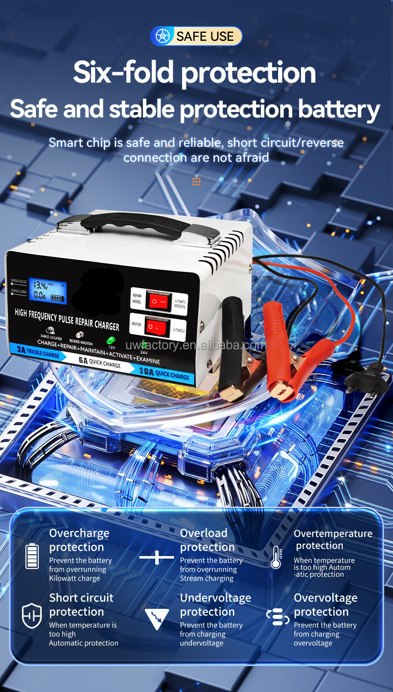Portable 12V 24V Car Battery Charger with Full Intelligent Automatic Lead Acid Battery Charging and Power Supply Adapter