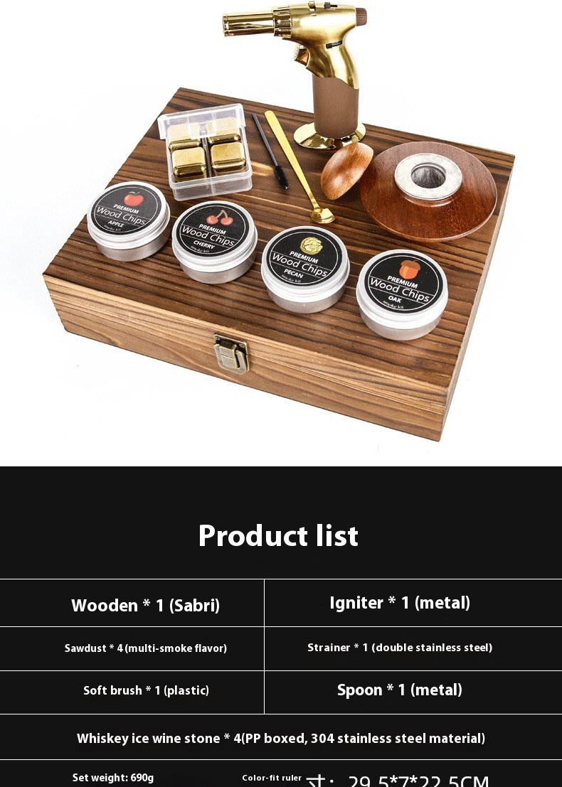 Hot Sale Modern Design Metal Whiskey Smoker Set with Disposable Wooden Cocktail Shaker Bar Tool Set Hot Gift Box Wholesale