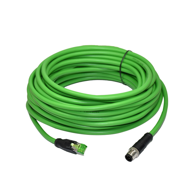 M12 8pin A Coding Male To RJ45 Ethernet Molded Shielded Waterproof Connector Cable IP68