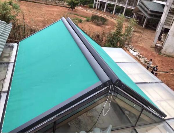 Polyester Retractable Roof Awning Remote Control Aluminum Retractable Awning Conservatory