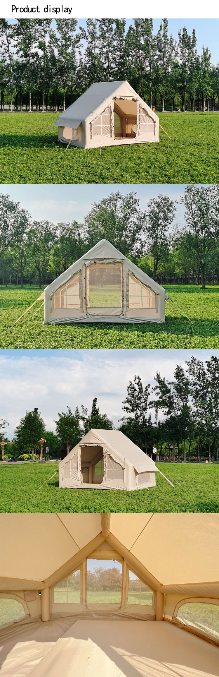 Outdoor camping two bedroom family inflatable camping tent automatic tent with atmosphere light strip