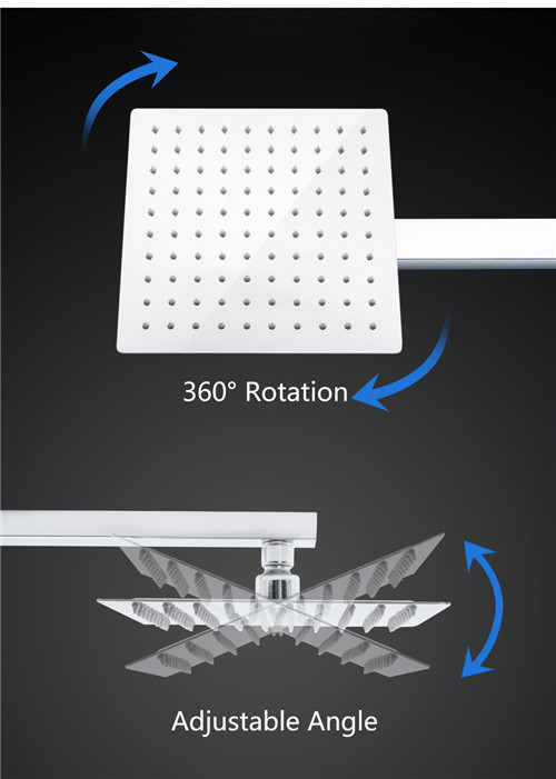 Ultra Thin Stainless Steel Shower Head , Square Rainfall Shower Head Angle Adjustable