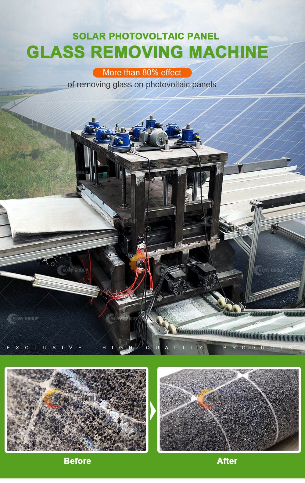 Solar Panel Glass Stripping Machine High Capacity and 1400-2000kg per Hour Efficiency