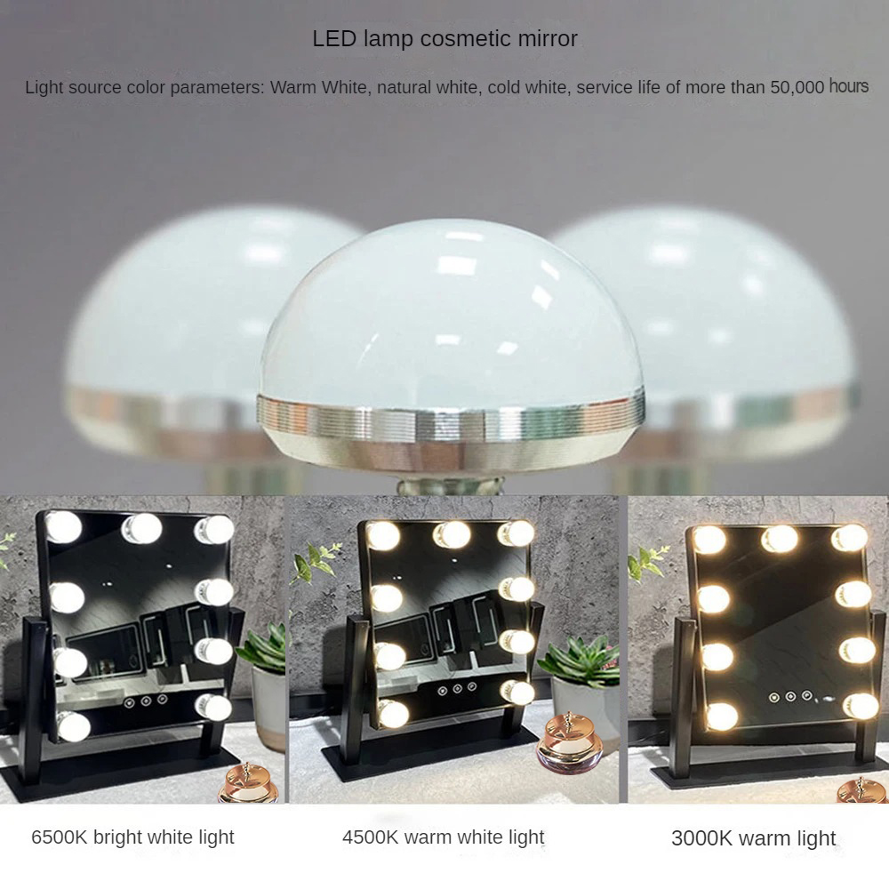 LED Light Bulb Vanity Mirror in Hollywood Black Chorome Design for Fashionable Look
