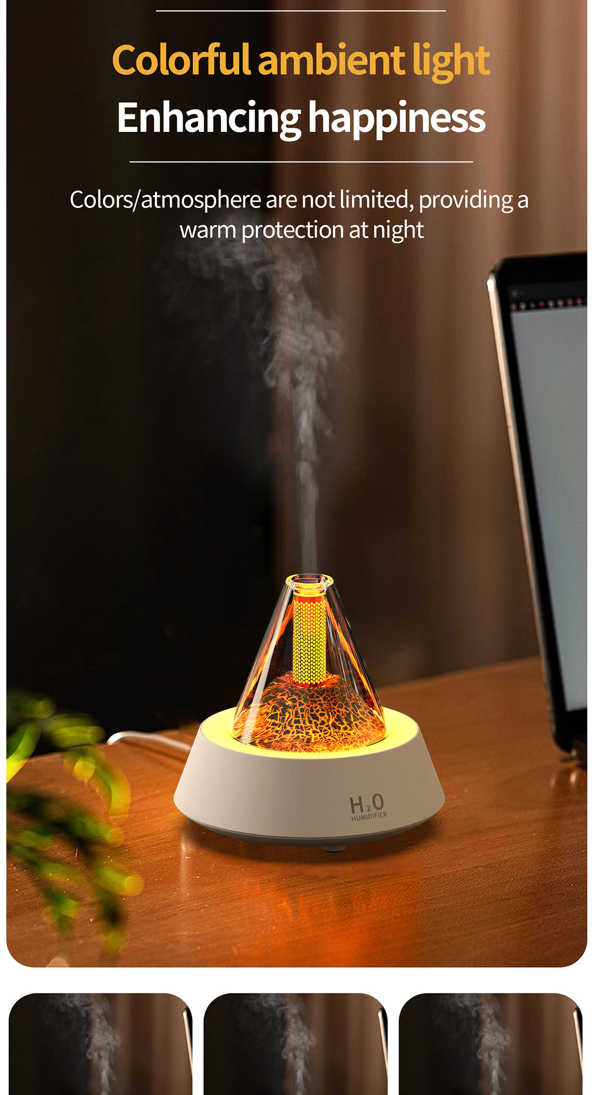Whisper Quiet Lava Flame Effect Aroma Diffuser For Bedroom 80ml