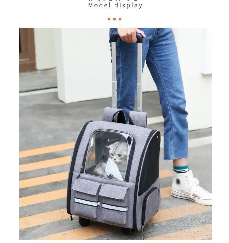 Dog Cat Carrier With Wheels Outdoor Backpack Pet Carrier Pet Trolley Portable