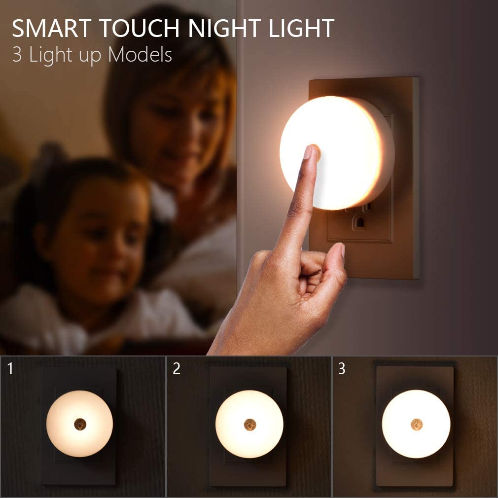 Plug-in Receiver Chimer and Waterproof Transmitter,4 Volume Adjustment Wireless DoorBell Smart Touch LED Night Light