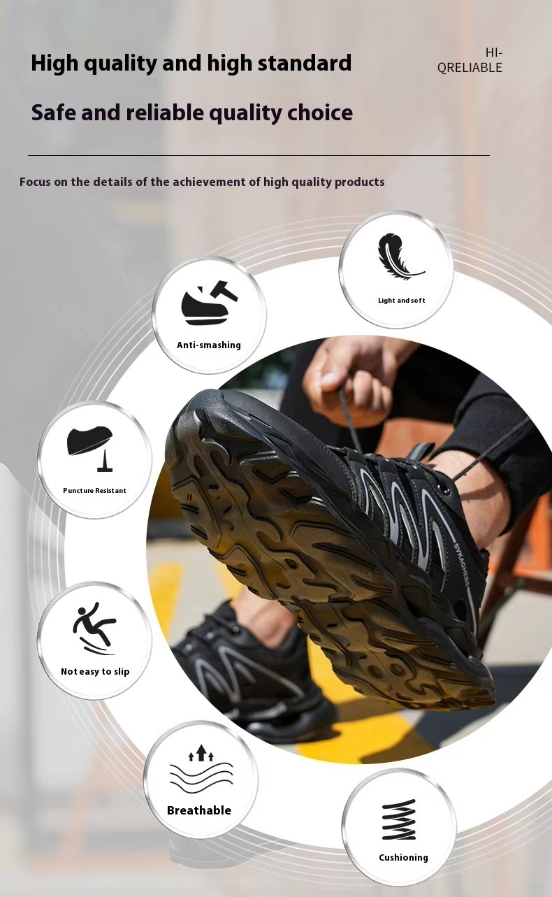 Breathable Microfiber Leather Mesh Safety Shoes Kevlar Anti-stab Work Shoes Steel Toe Anti-smashing EVA Sole