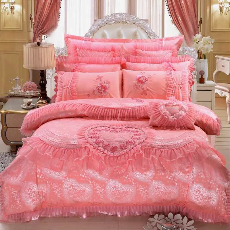 200TC 100% Cotton Bed Sheet Quilt Cover Bed Skirt Set for European and American Style