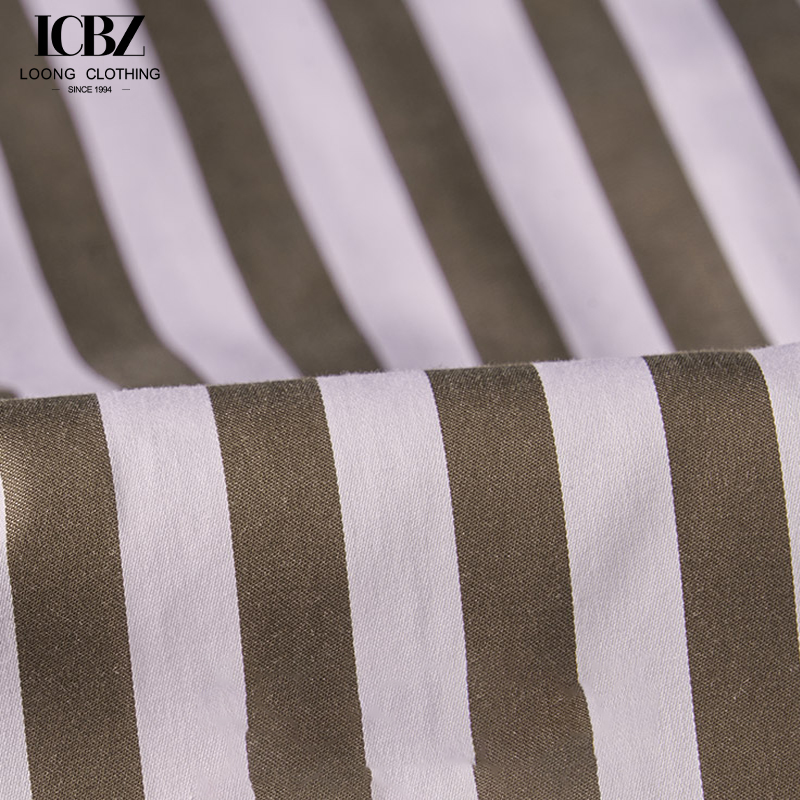 Men's Business Formal Brown Striped Long-Sleeved Shirt with Single Breasted Closure