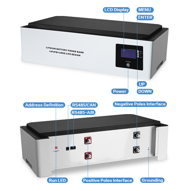 Stackable Lithium Battery 48v 100ah LiFePo4 Battery 5120WH Energy Storage Container
