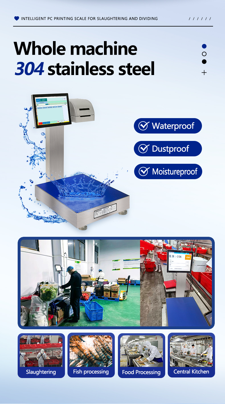 30KG SOHE Battery Type Smart Weighing Scale for Meat Cutting Waterproof LCD Display 450*600mm