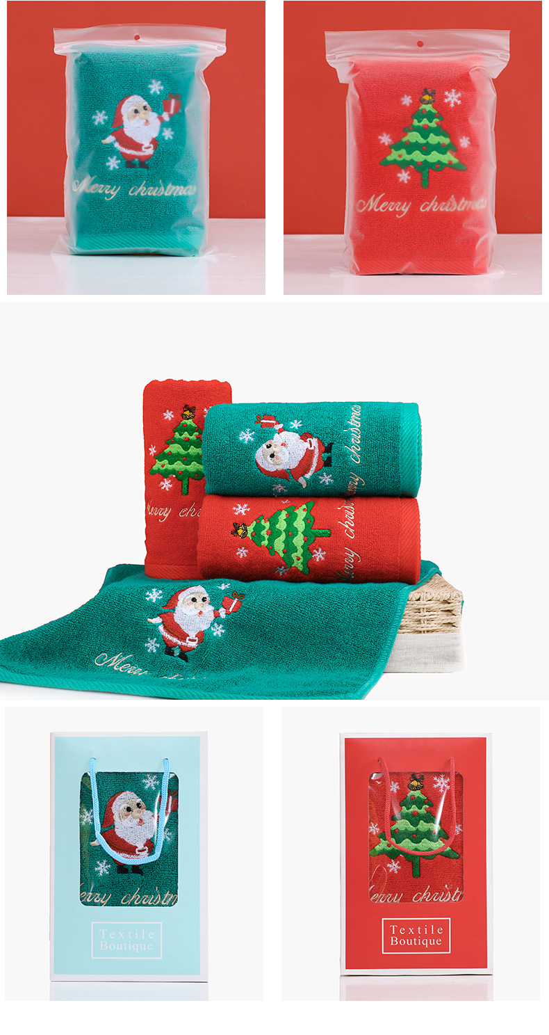 Christmas Embroidered Hand Towel Set 100% Cotton Bath Towels in Gift Box for Everyone