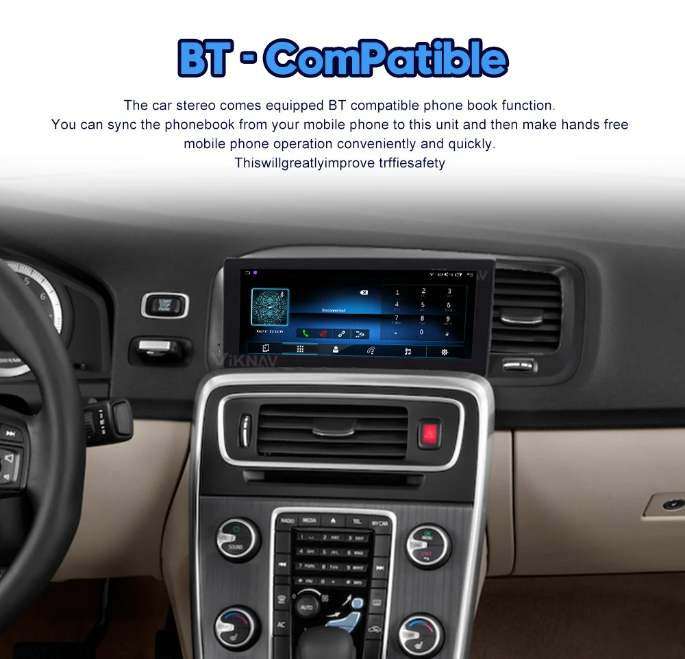 Viknav Car Stereo Radio For Volvo S60 V60 (2011-2019) 8.8 inch GPS Navigation Multimedia DVD Player HD Screen 2 Din