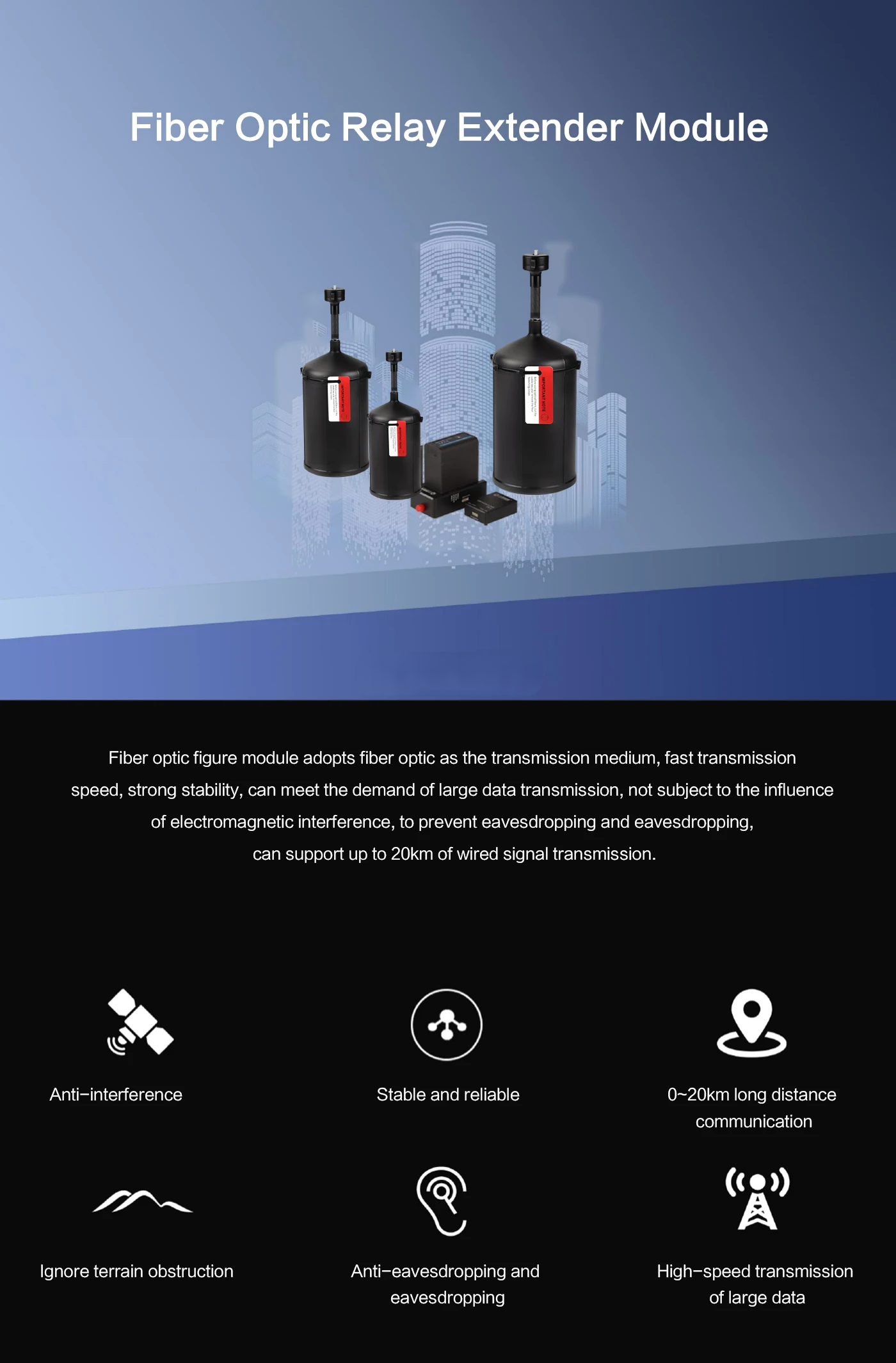 Carbon Fiber Anti Jamming Anti FPV Device Support Up To 20km Wired Signal Transmission