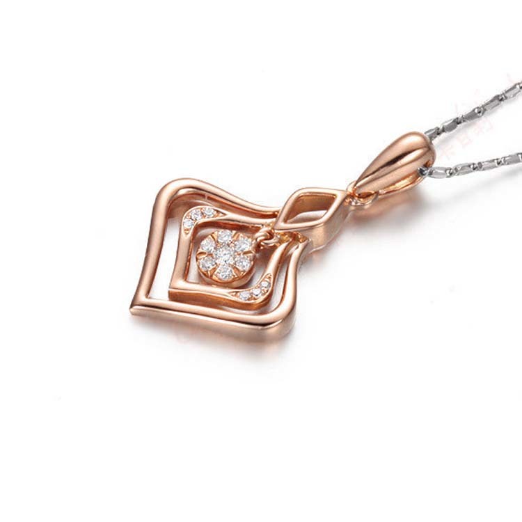 Hot Sale Women Rose Gold Diamonds Heart Shape Pendant Necklace (GDN007)