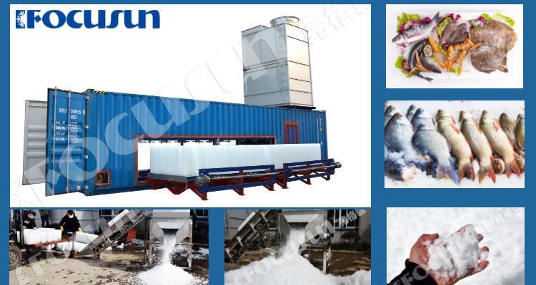 FOCUSUN Automatic Block Ice Maker Portable Design for Industry Container of 8000 KG