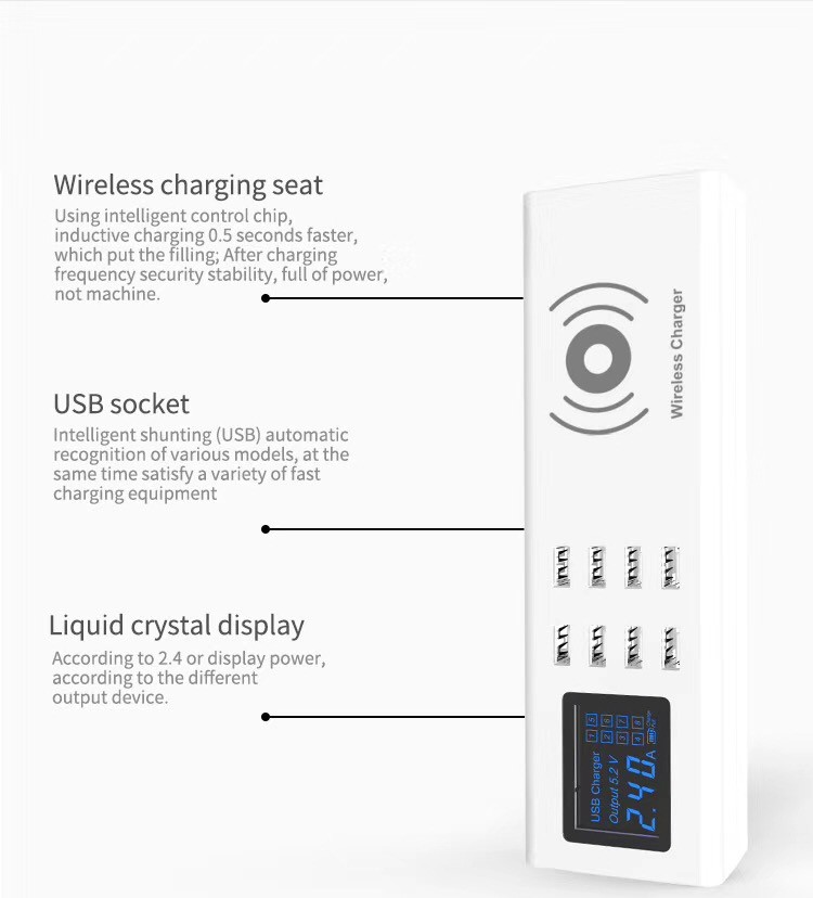 WIRELESS CHARGING USB SOCKET 2018 Qi High quality Wireless Charging with 8 USB Port Wireless charger USB Charging Socket