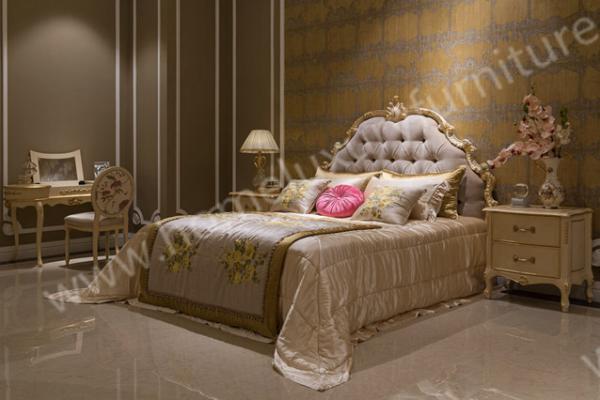 Neo Classical Bed Kingbed Solid wood Bed factory bedroom furniture high quality