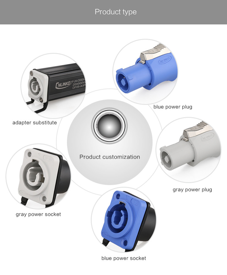 Blue Power Input Male to Female Connector, Panel Mount Connector for Stage Light