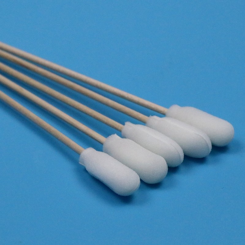 15cm Disposable Wooden Stick Sponge Stick Medical Foam Swab Applicator With Cotton Bud Inside